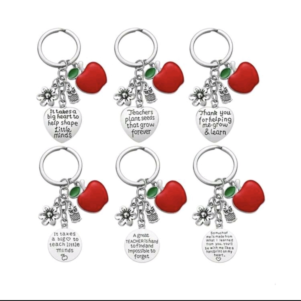 Choose 1 - Teacher Appreciation Keychain with Red Apple Charms